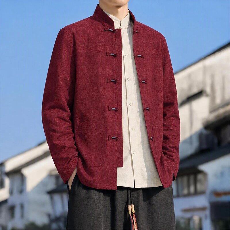 春秋季立领中国风男士外套新中式唐装西服休闲夹克复古汉服盘扣