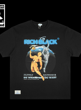 星际双生造物者黑色棉质宽松短袖T