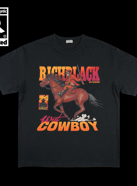原创西部骷髅牛仔CowBoy印花宽松版型短袖重磅T恤230G