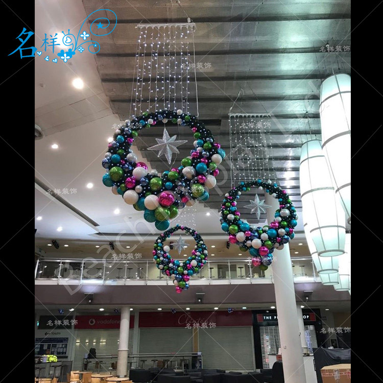 名样美陈圣诞节日装饰酒店商场步行街道LED星星灯帘花环中庭吊挂