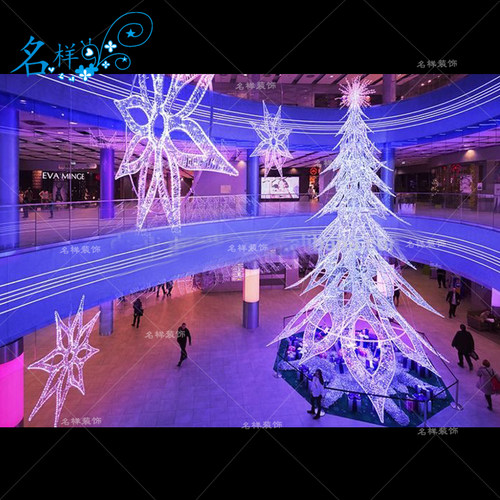 名样美陈户外商场广场大型孔雀羽毛框架圣诞树LED发光圣诞节布置