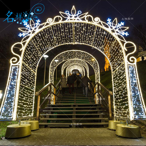 名样美陈圣诞节庆户外LED铁艺发光拱门隧道步行街道商场酒店广场