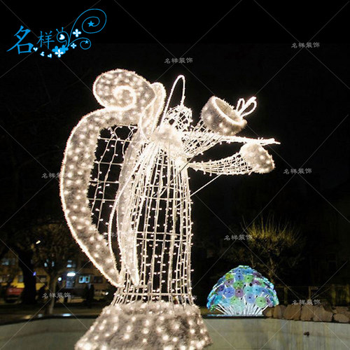名样美陈圣诞节庆广场发光天使翅膀布置商场铁艺亮化酒店草坪灯饰