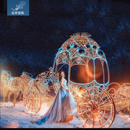 名样美陈户外大型马拉车南瓜车马车铁艺发光圣诞节装饰广场草坪灯