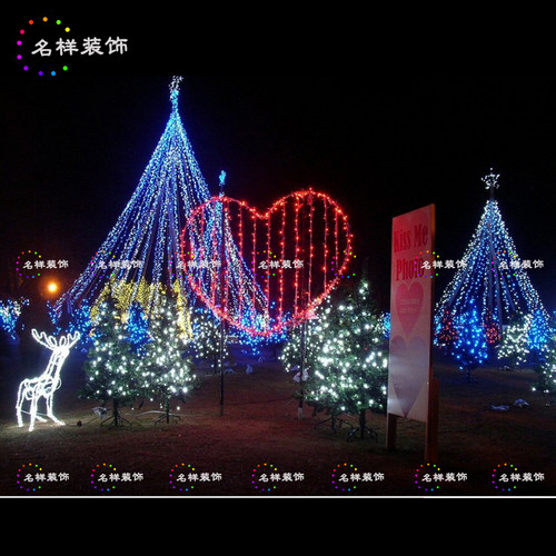 名样度假村户外气氛装饰灯光圣诞树爱心灯布置圣诞鹿街道灯光亮化