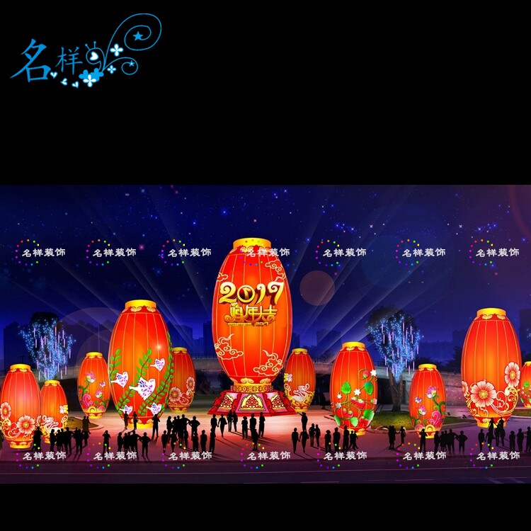 名样美陈大红圆形灯笼新春元宵节中秋国庆大型民俗彩灯灯会厂家