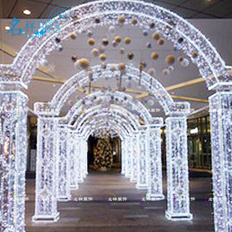 名样美陈圣诞节街道过街拱门LED灯光罗马柱时光隧道商场户外美陈