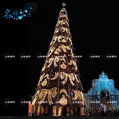 名样美陈大型加密圣诞树发光蝴蝶结圣诞球装饰豪华圣诞树厂家定制