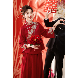 桃花源新中式旗袍敬酒服新娘2025秋季新款订婚礼服女迎宾回门套装