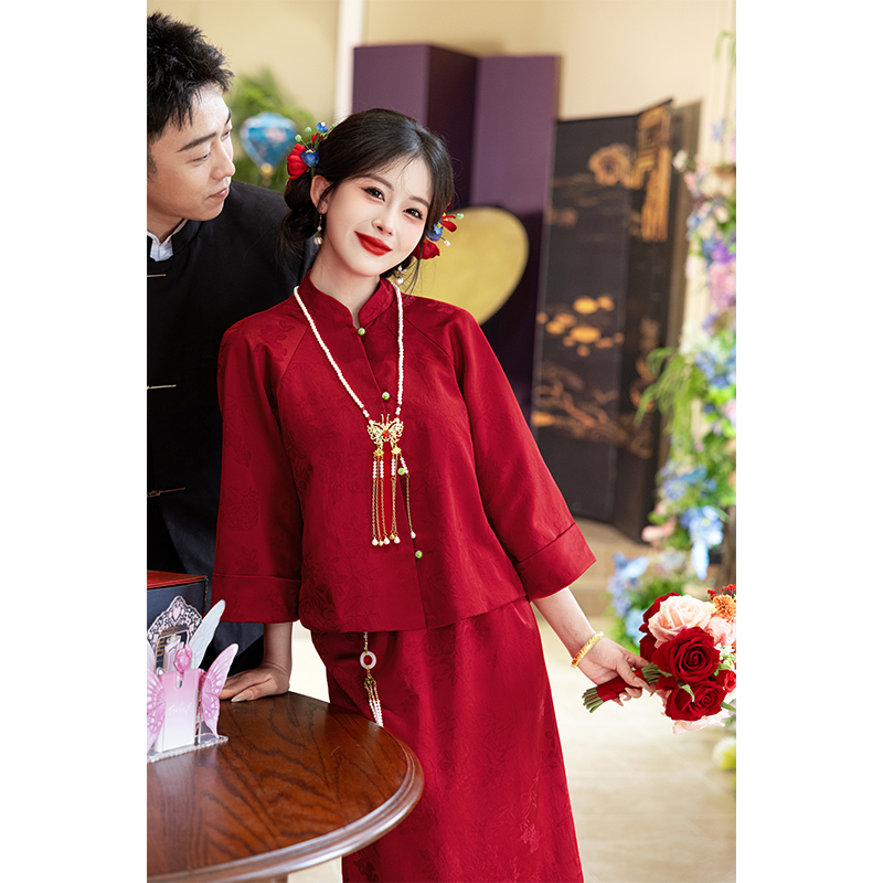 桃花源敬酒服新娘小个子订婚礼服