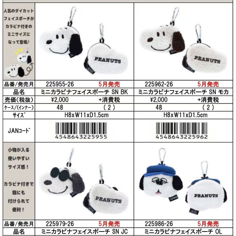 26年5月预售  日本SNOOPY史努比 脸部零钱包挂件 共四款