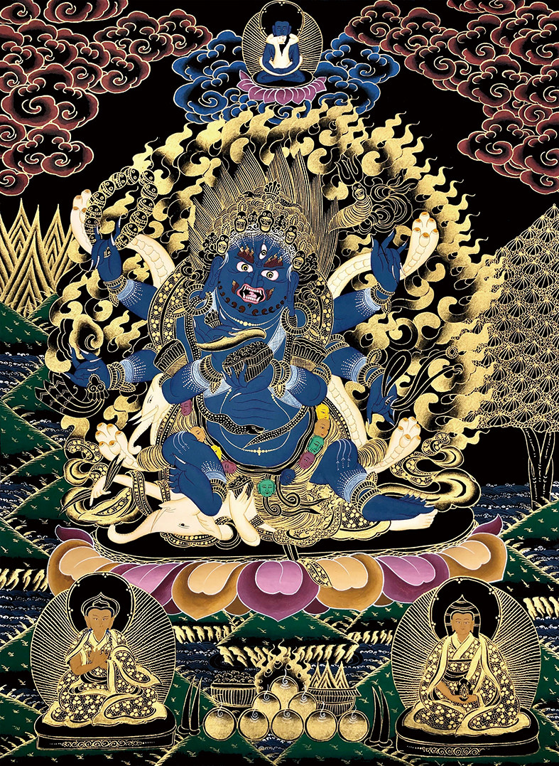 二臂 六臂玛哈嘎拉大黑天吉祥天母唐卡描金diy手绘填色画静心减压