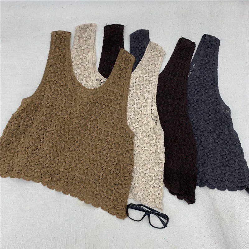 春夏新款纯色短款宽松镂空针织背心女薄款小坎肩无袖马甲罩衫上衣