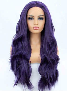 前蕾丝 彩色 长卷 紫色 大波浪 外贸女士假发 高温假发