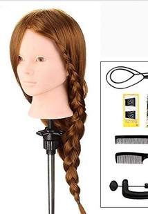 化纤 图片色  长 卷发 学生练习头模