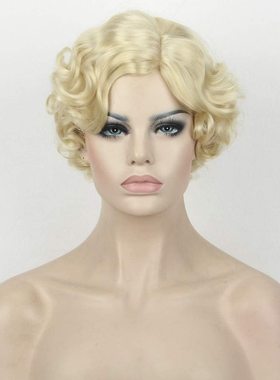 女性卷发合成短发无帽金发勃艮第黄强美：黄色