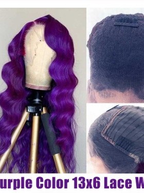 紫色 前蕾丝 真人假发 外贸假发 26