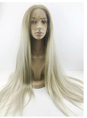 前蕾丝假发 长假发 白色直发