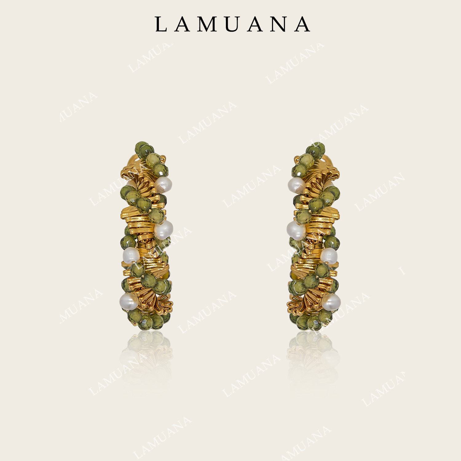 LAMUANA绿野橄榄耳圈艺术手工编织天然石绿色耳环耳饰女礼物15203