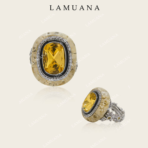 LAMUANA果冻雏菊黄宝戒指清新复古设计感食指戒装饰戒女礼物16866