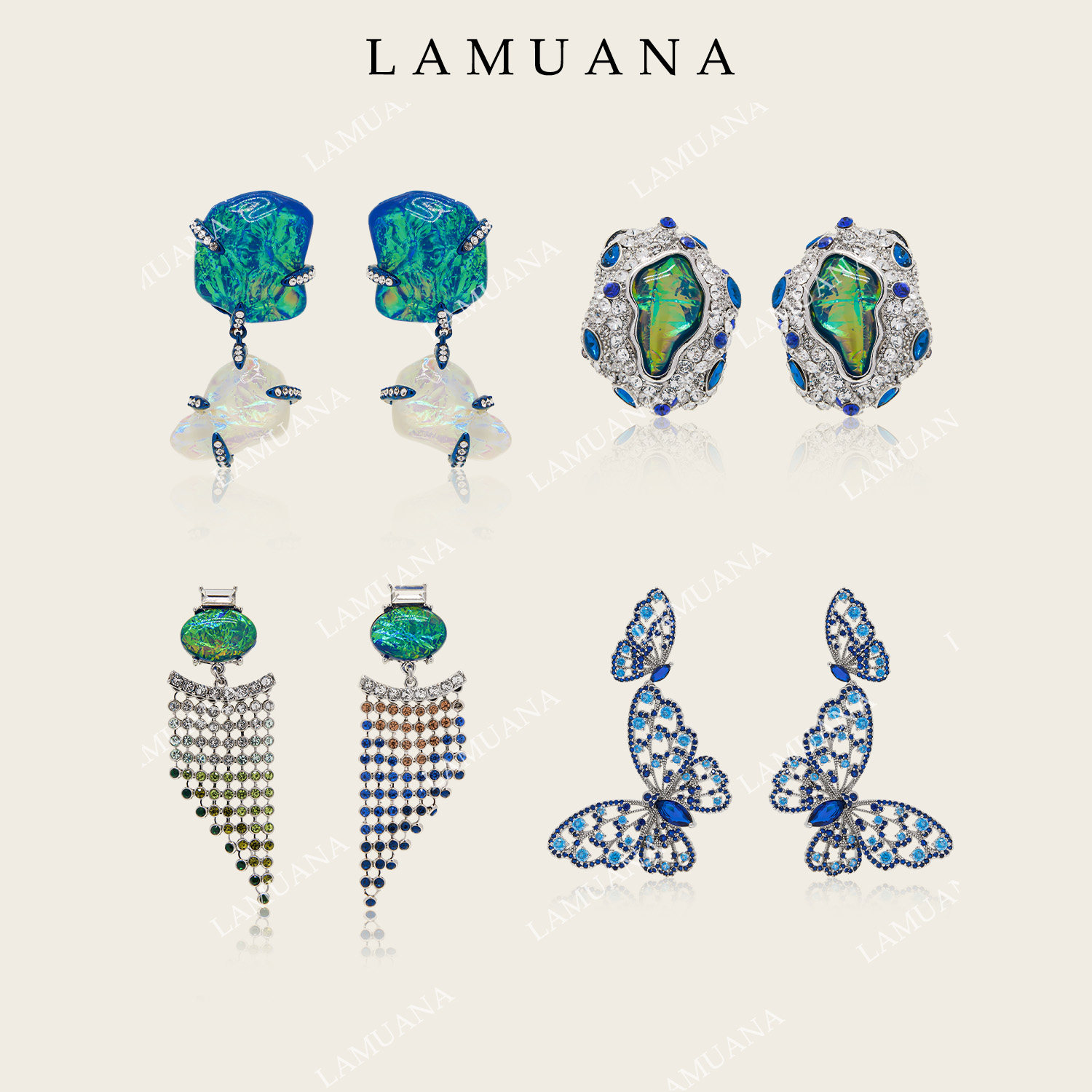 LAMUANA蔚蓝欧泊合集|人工欧泊石浓烈火彩荧蓝欧泊耳环耳钉耳饰