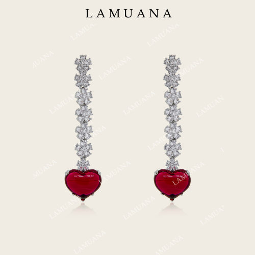 LAMUANA红酒桃心系列复古小众奢华感爱心红心礼服配饰耳环12400