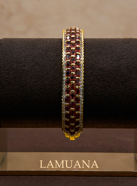 LAMUANA【轻奢彩宝】天然红石榴小排花手镯S925银厚度金手环95659