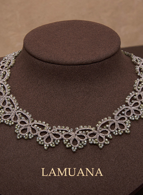 LAMUANA意式手工编织蕾丝系列项链天然灰绿锆石小众高级复古94775