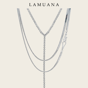 LAMUANA银色蛇骨链叠戴小众高级感长款项链颈链