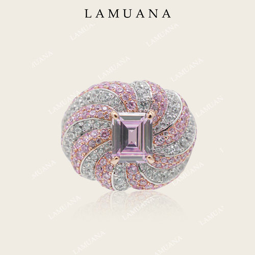 LAMUANA阿尔卑斯系列轻奢戒指粉钻食指戒女S925银首饰女新品76924