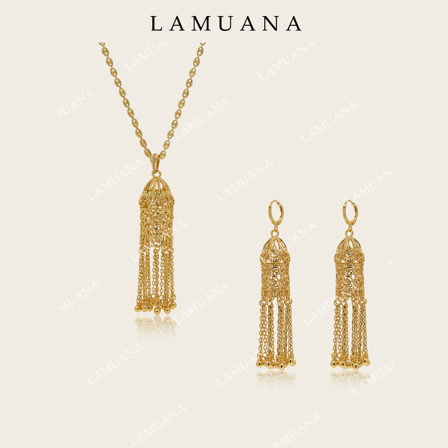 LAMUANA法式金丝鸟笼系列小众高级感复古雕花金色花鸟项链毛衣链