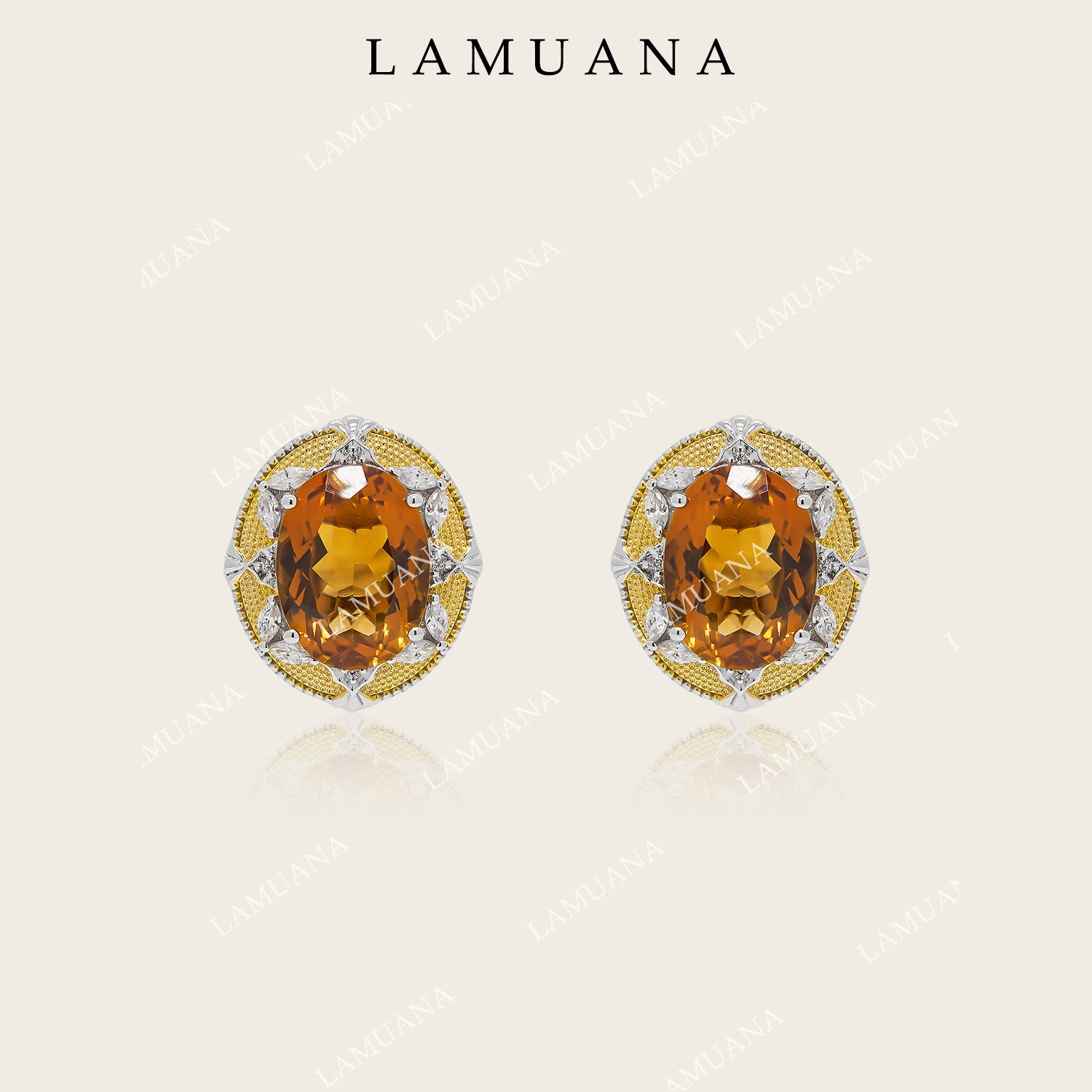 LAMUANA 【轻奢彩宝】意式Artdeco稀有黄水晶耳钉天然宝石礼物女