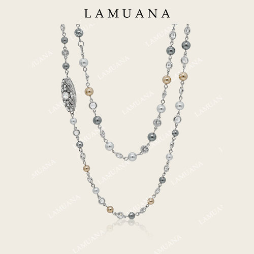 LAMUANA盖茨比三色琉璃珍珠项链小众设计感多层长款颈链双层78140