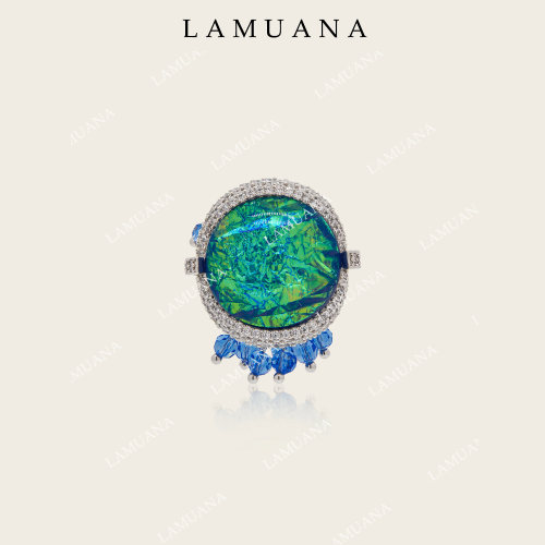LAMUANA蔚蓝欧泊星球戒指｜人工欧泊蓝绿火彩艺术感欧泊珠宝戒指