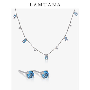 LAMUANA冰岛极昼系列纯银项链托帕蓝宝石颈链小巧精致简约女59569