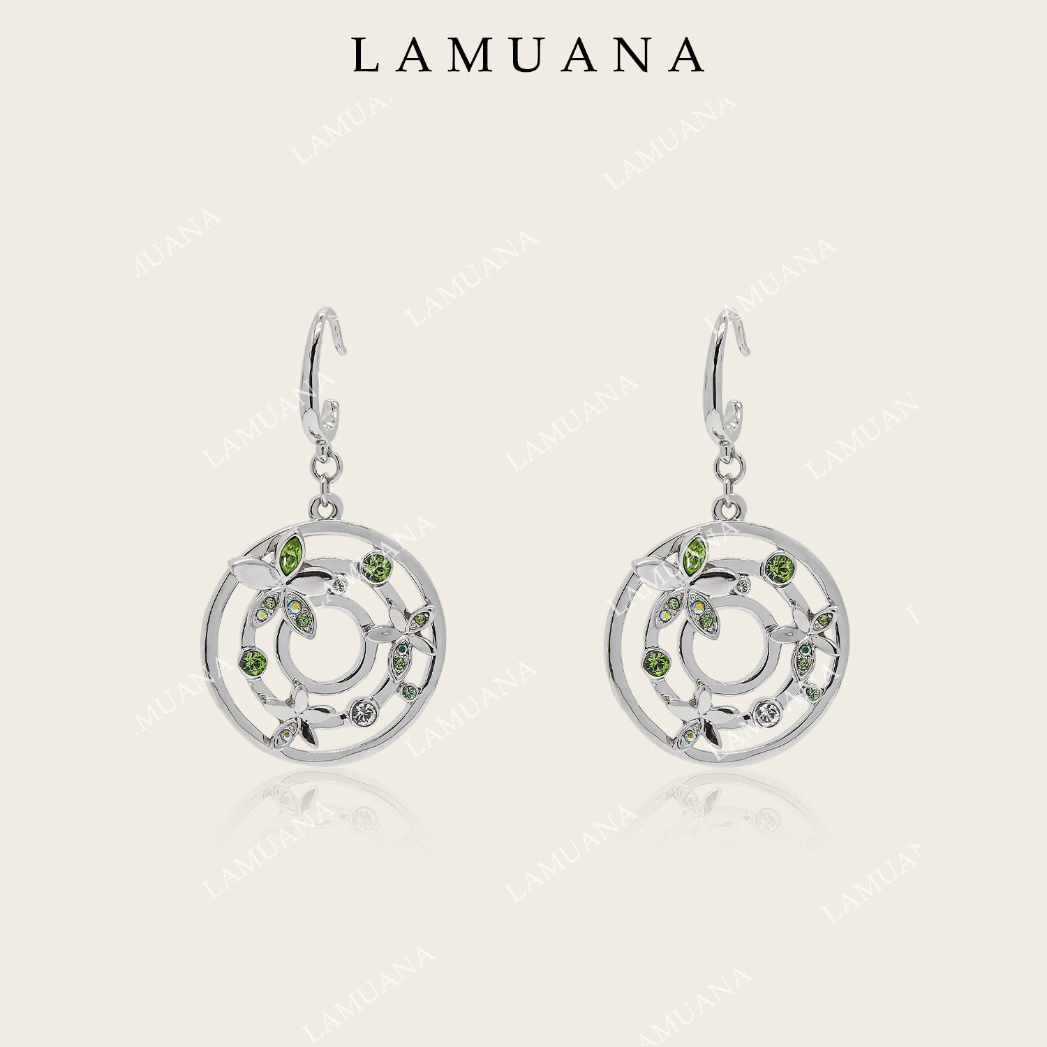 LAMUANA四叶草花盘耳环复古风珠宝设计感绿色花朵耳钉礼物13957