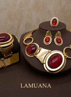 LAMUANA几何美学·红系列小众ins风复古感夸张设计vintage风项链