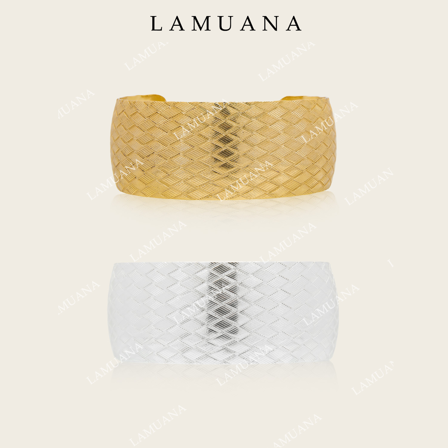 LAMUANA编制纹理复古宽手镯小众设计感金色夸张开口手环手链88118