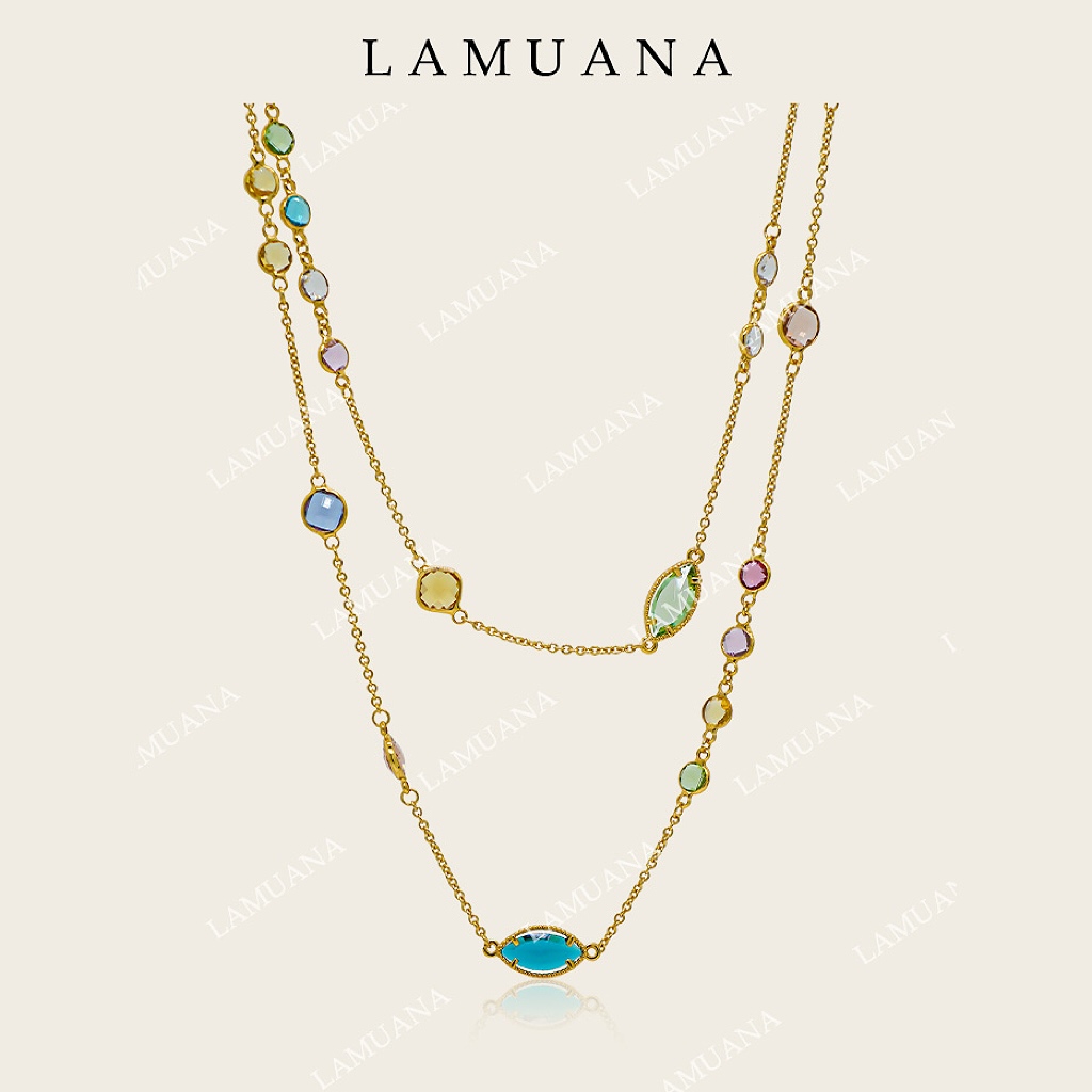 LAMUANA缤果彩色项链小众设计感夏日串珠多层叠戴金色颈链82956