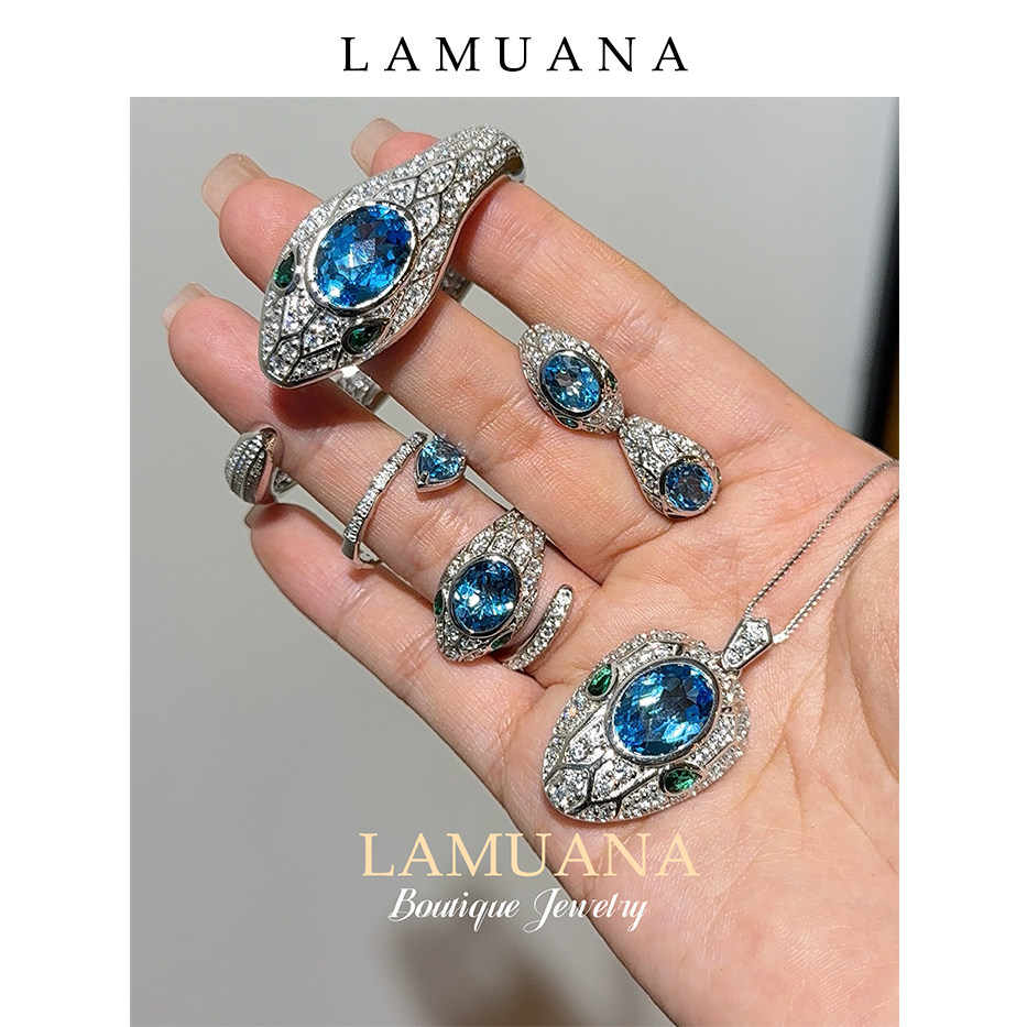 LAMUANA蓝托帕灵蛇套装轻奢高级感S925银手镯天然宝石送礼物蛇年