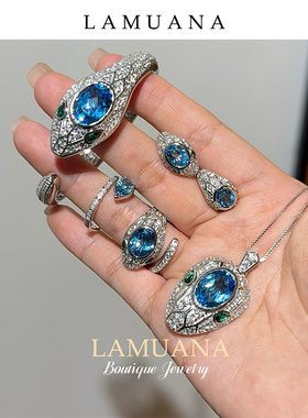 LAMUANA蓝托帕灵蛇套装轻奢高级感S925银手镯天然宝石送礼物蛇年