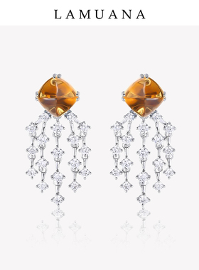 LAMUANA 糖塔黄水晶流苏耳环天然彩宝耳钉纯银新款女小众54298