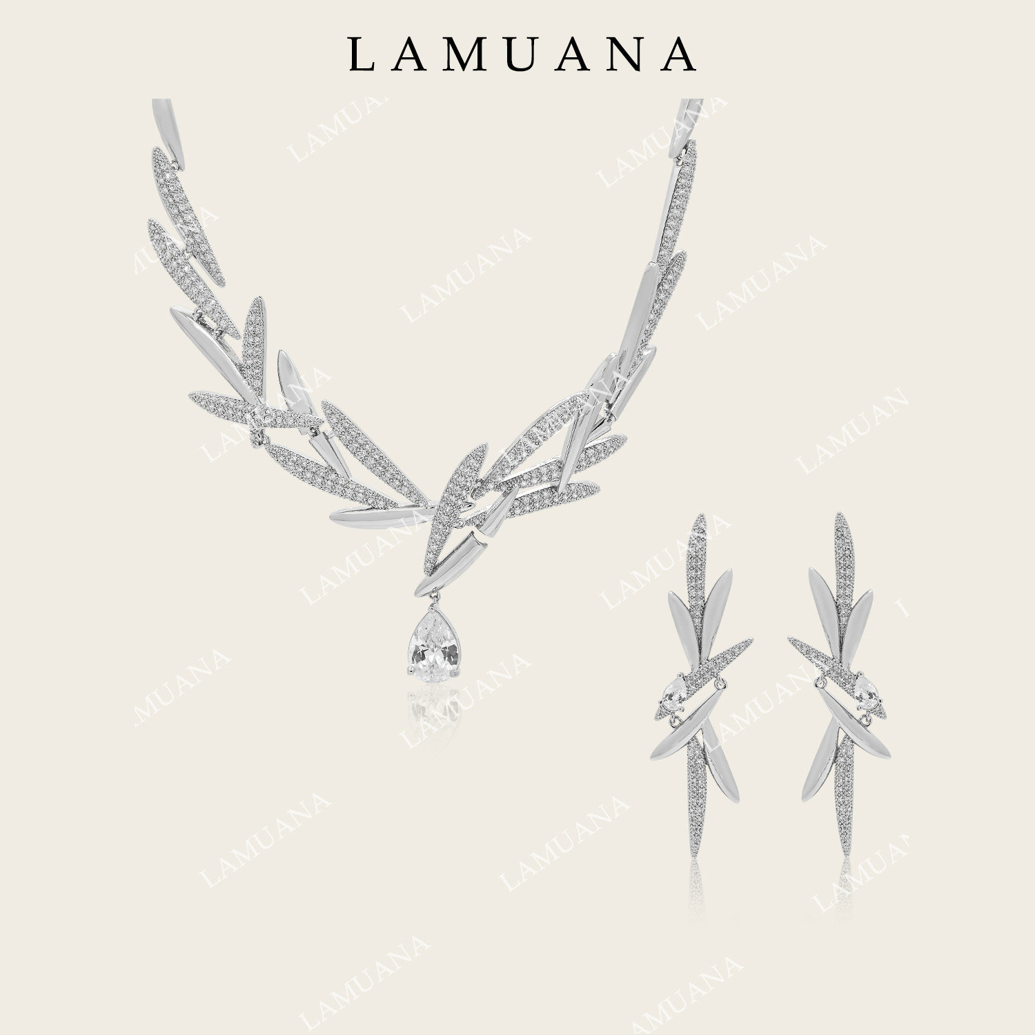 LAMUANA银竹｜小众高级珠宝感新中式重工银色项链耳钉套装礼服女