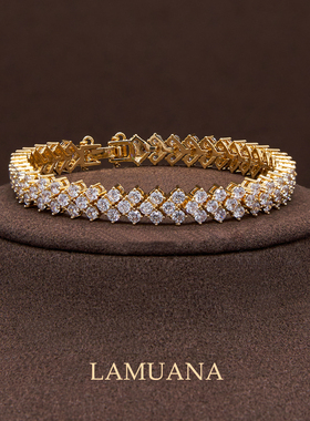 LAMUANA单排钻手链法式复古排钻细条金色百搭网球钻礼物97714