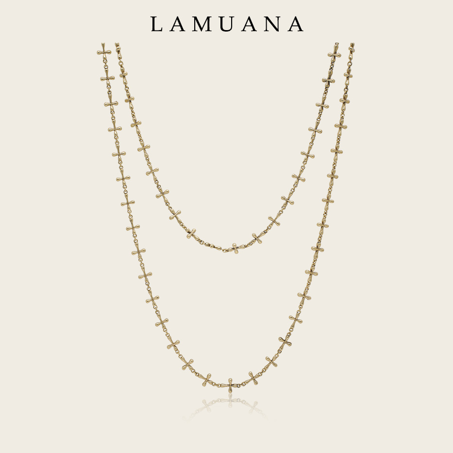 LAMUANA古铜色十字架项链小众设计长款颈链毛衣链复古项链女71943