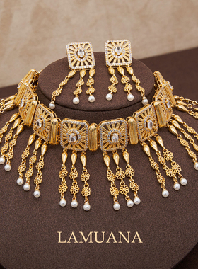 LAMUANA金色繁复美学系列小众高级感法式复古choker珍珠项链耳钉