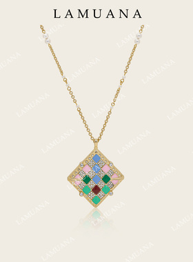 LAMUANA糖果棋盘格系列复古小众设计感满钻奢华项链套装礼物95871