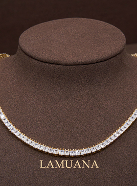LAMUANA单排钻项链法式复古排钻细条金色百搭网球钻锁骨链99671