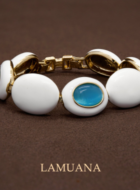 LAMUANA白珐琅蛋面猫眼手链小众复古白色度假感手链手饰叠戴94096
