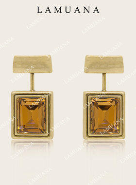 LAMUANA落日光芒耳钉小众设计感复古耳饰咖色方形耳环度假风77075